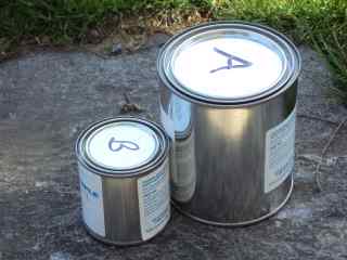 A photo of a lead-free copper paint for sale on display.